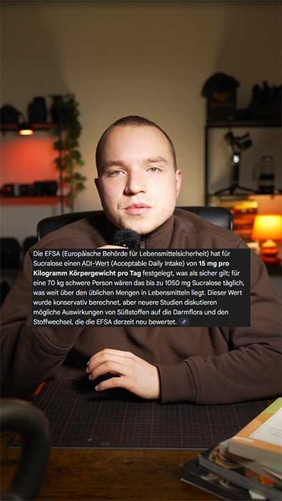 Bild zeigt Teaser aus dem YouTube Video mit Nico aus der Redaktion, zum Thema Sucralos