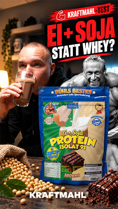 Nico im Videoteaser zu Video Produkttest Soja für den Muskelaufbau? Rühl24 Ei-Soja Protein