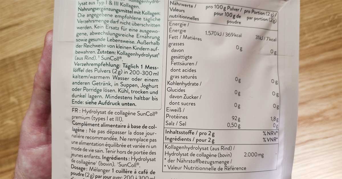 Zutaten und Nährwerte des Sunday Natural SunGlow Luxe Kollagens