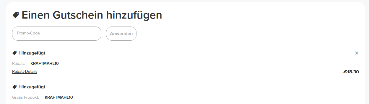 Prozis Gutschein einlösen – Code Kraftmahl10 im Warenkorb angewendet