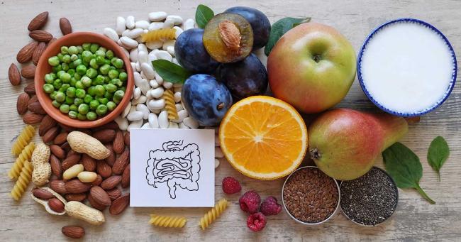 Ballaststoffreiche Lebensmittel wie Hafer, Beeren, Brokkoli und Oliven zur Förderung der Darmgesundheit und sportlichen Leistungsfähigkeit