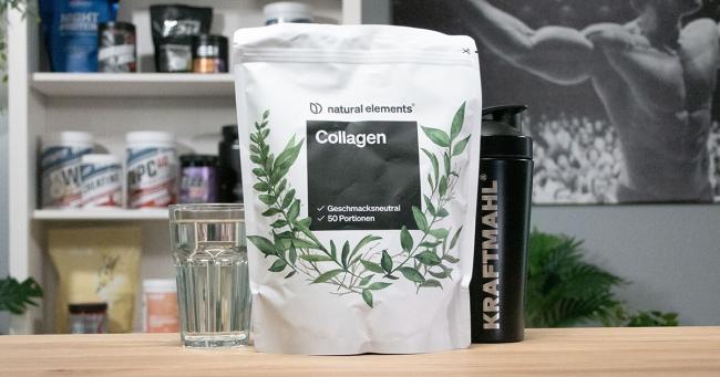 Natural Elements Collagen im Kraftmahl-Test mit Wasserglas und Shaker