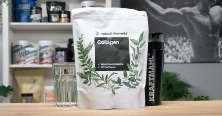 Natural Elements Collagen im Kraftmahl-Test mit Wasserglas und Shaker