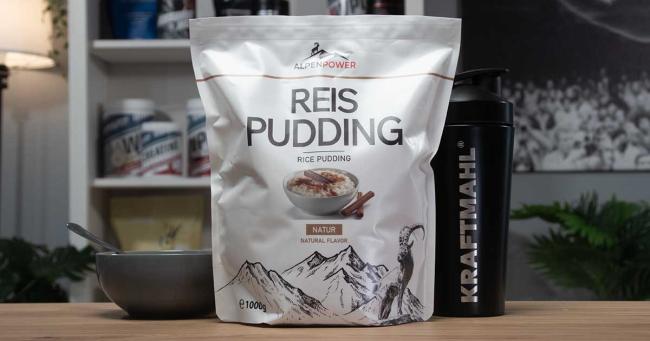 AlpenPower Reispudding im Kraftmahl-Test mit Verpackung und angerührtem Produkt