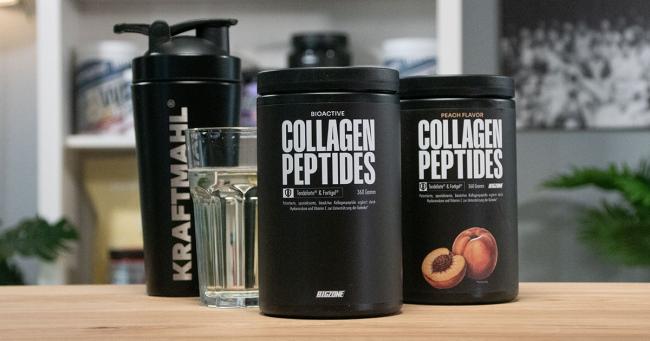 Big Zone Collagen Peptides im Praxistest mit Shaker und Wasserglas